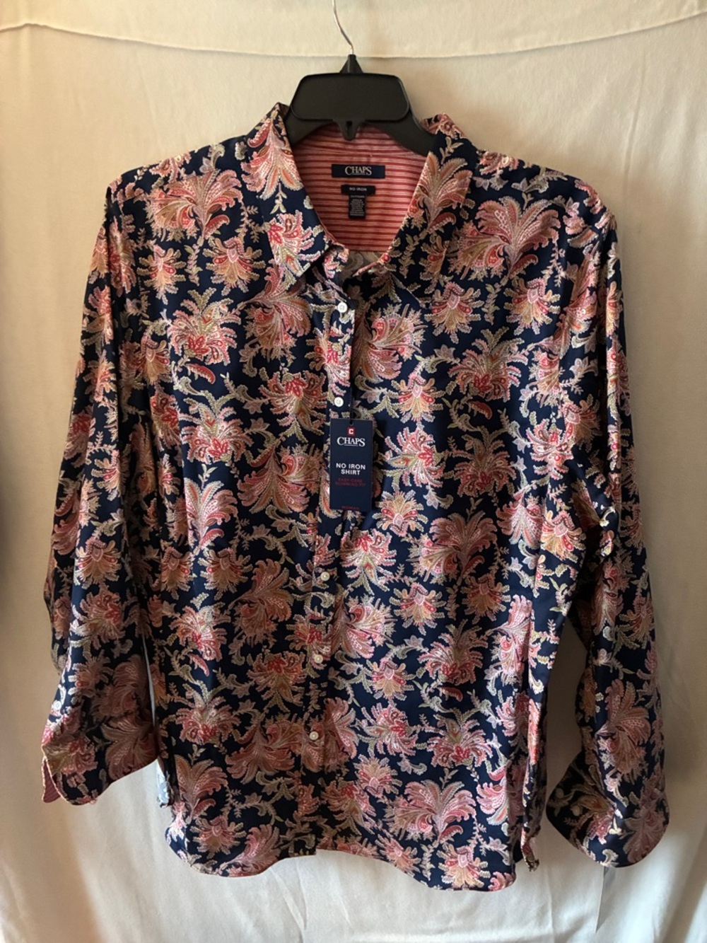 Chaps Women's 2X Navy and Pink Printed Button-Up Shirt